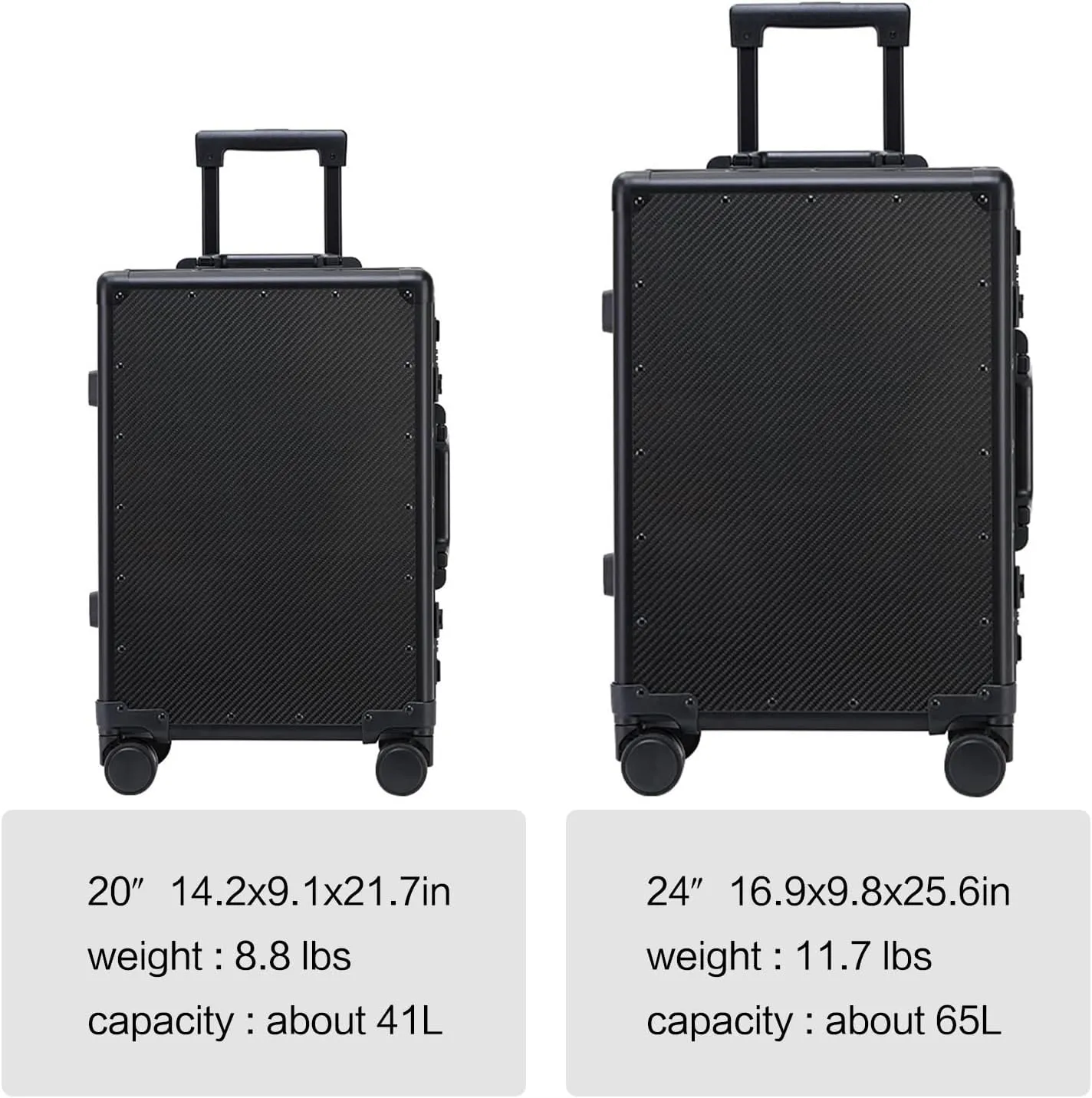 Carbon Fiber Carry-on Luggage TSA Customs Lock Zipperless Silent Rotary Wheel Business Suitcase Aluminum Frame (Ball pattern black, 20 '')