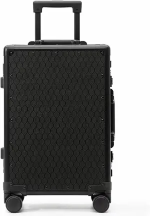 Carbon Fiber Carry-on Luggage TSA Customs Lock Zipperless Silent Rotary Wheel Business Suitcase Aluminum Frame (Ball pattern black, 20 '')