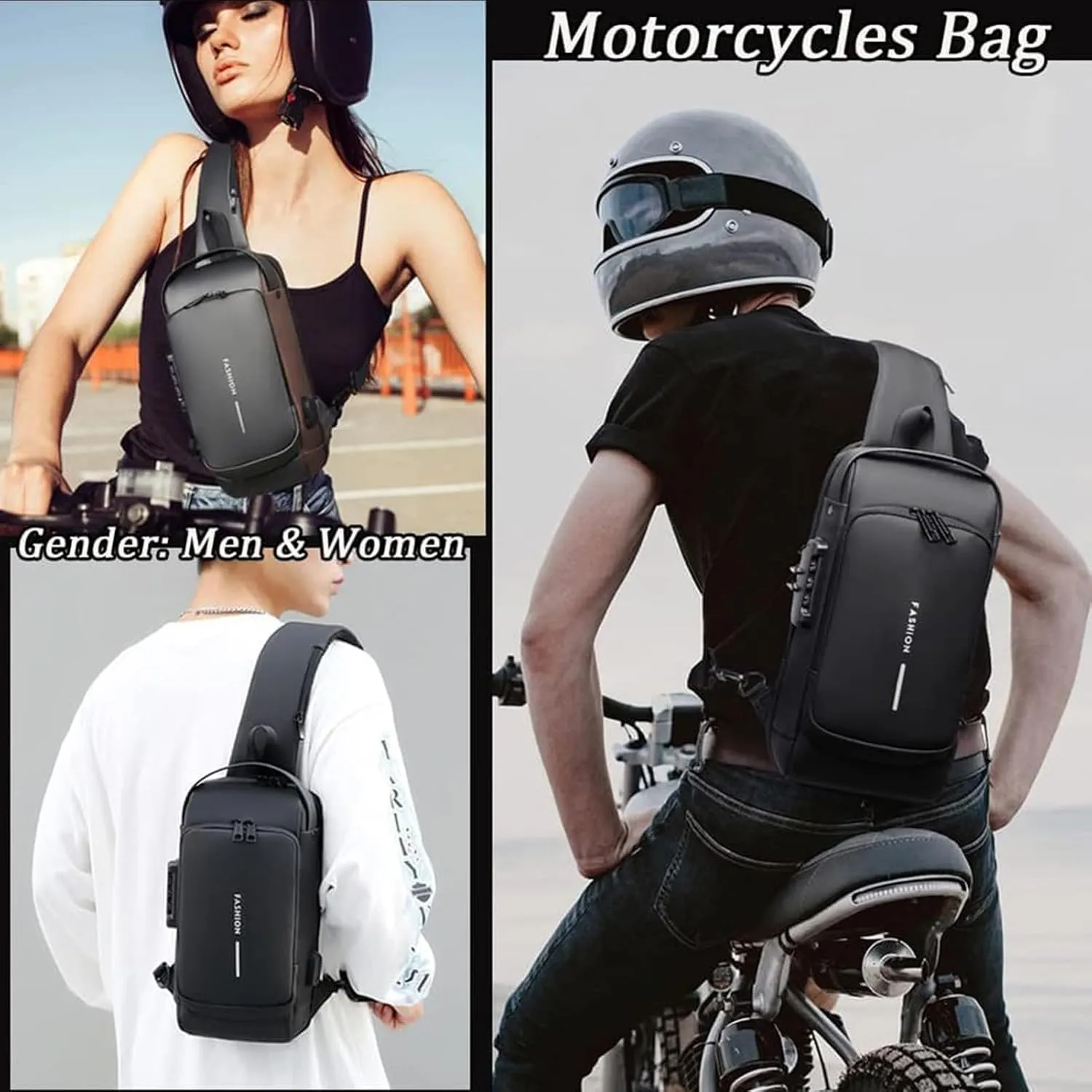 Carbon Fiber Streamline Anti-theft Sling Bag, USB Charging Sport Sling Anti Theft Shoulder Bag, Waterproof Shoulder Backpack (Gray gold)