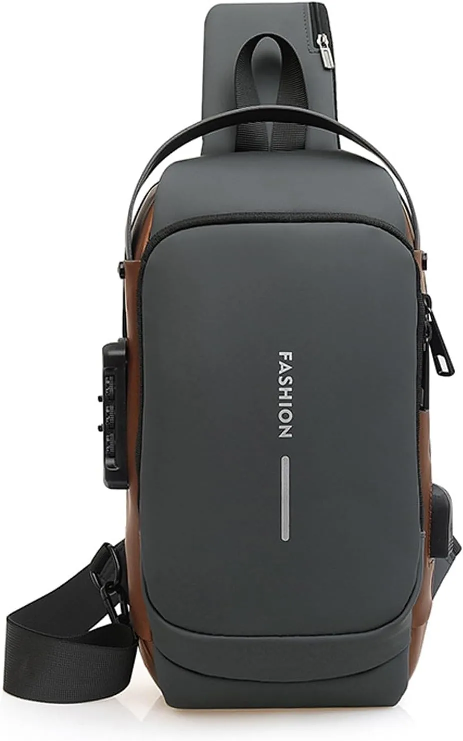 Carbon Fiber Streamline Anti-theft Sling Bag, USB Charging Sport Sling Anti Theft Shoulder Bag, Waterproof Shoulder Backpack (Gray gold)
