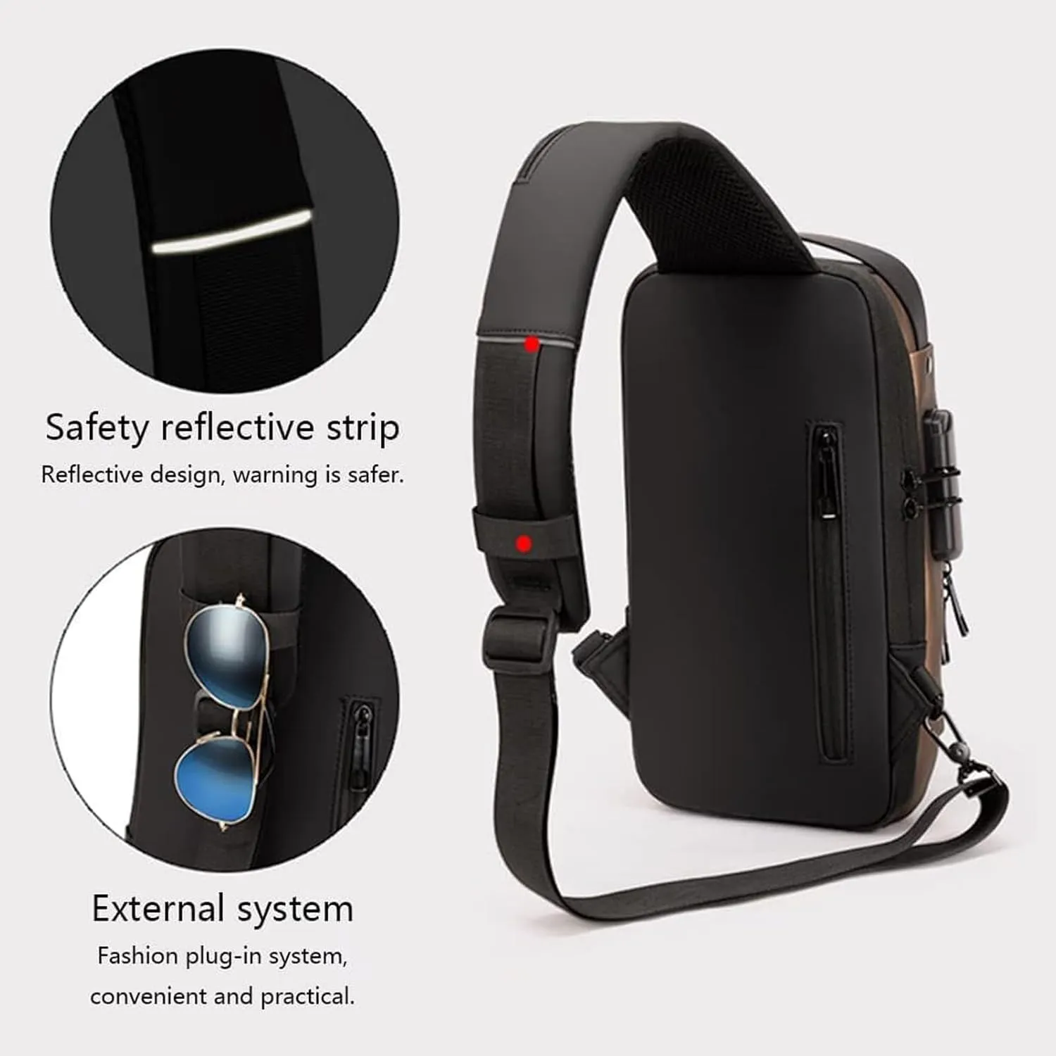 Carbon Fiber Streamline Anti-theft Sling Bag, USB Charging Sport Sling Anti Theft Shoulder Bag, Waterproof Shoulder Backpack (Gray gold)