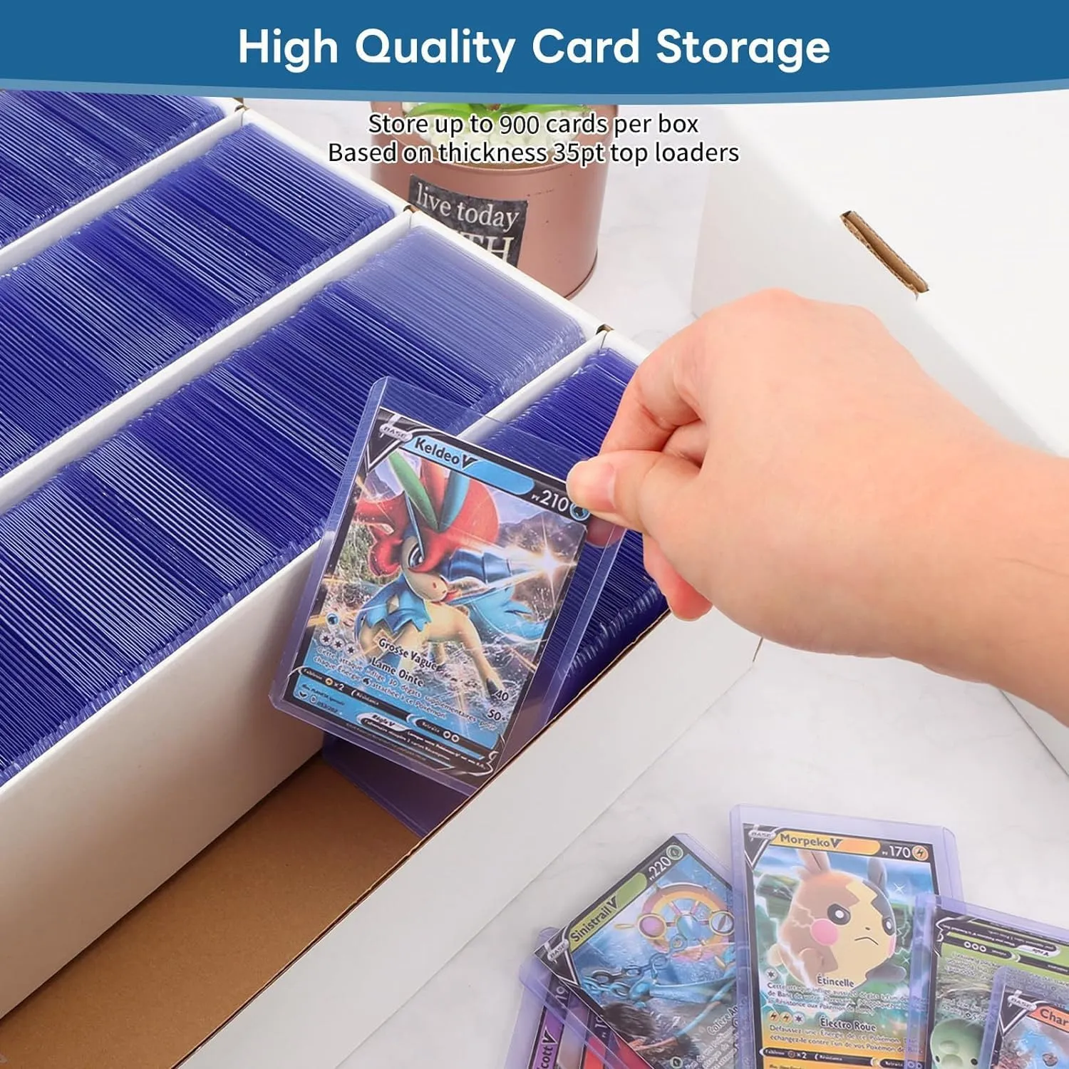 Card Storage Box, 3700 Count Trading Card Storage Box White Storage Card Organizer Box for Storing Protecting and Organizing Soccer Cards