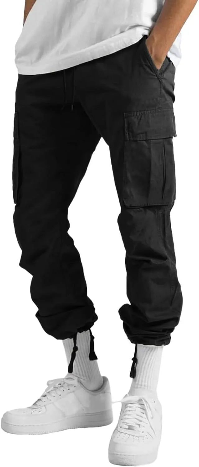 Cargo Pants for Men - Comfy Hiking & Athletic Ripstop Pants | Big & Tall Baggy Outdoor Sports Joggers & Sweatpants (XX-Large,A-Black)