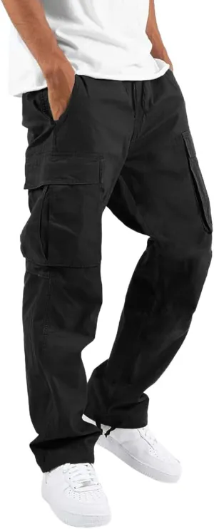 Cargo Pants for Men - Comfy Hiking & Athletic Ripstop Pants | Big & Tall Baggy Outdoor Sports Joggers & Sweatpants (XX-Large,A-Black)