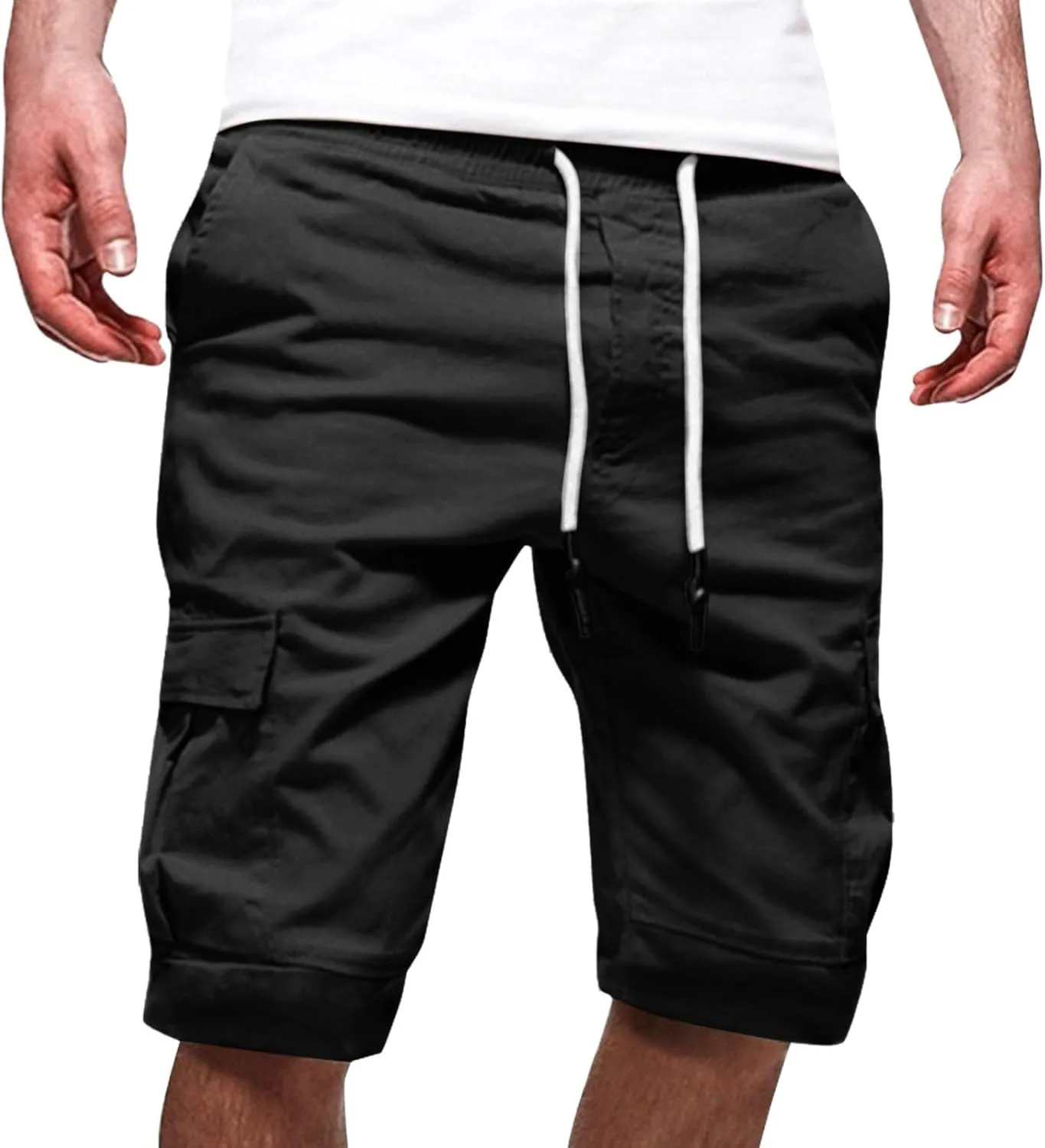 Cargo Shorts for Men Big and Tall Summer Casual Work Shorts Drawstring Elastic Waist Knee Length Bermuda Short 2025