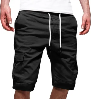 Cargo Shorts for Men Big and Tall Summer Casual Work Shorts Drawstring Elastic Waist Knee Length Bermuda Short 2025