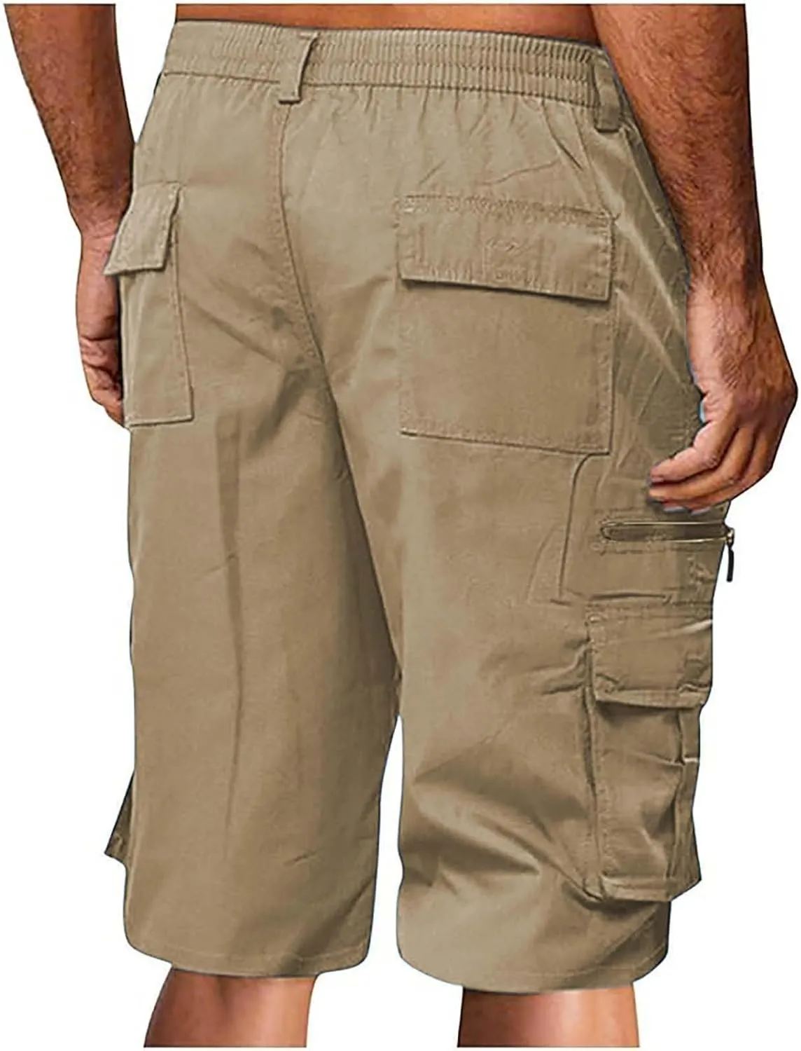 Cargo Shorts for Men Elastic Waist Summer Casual Bermuda Shorts Stretchy Button Fly Work Shorts with Multi Pockets