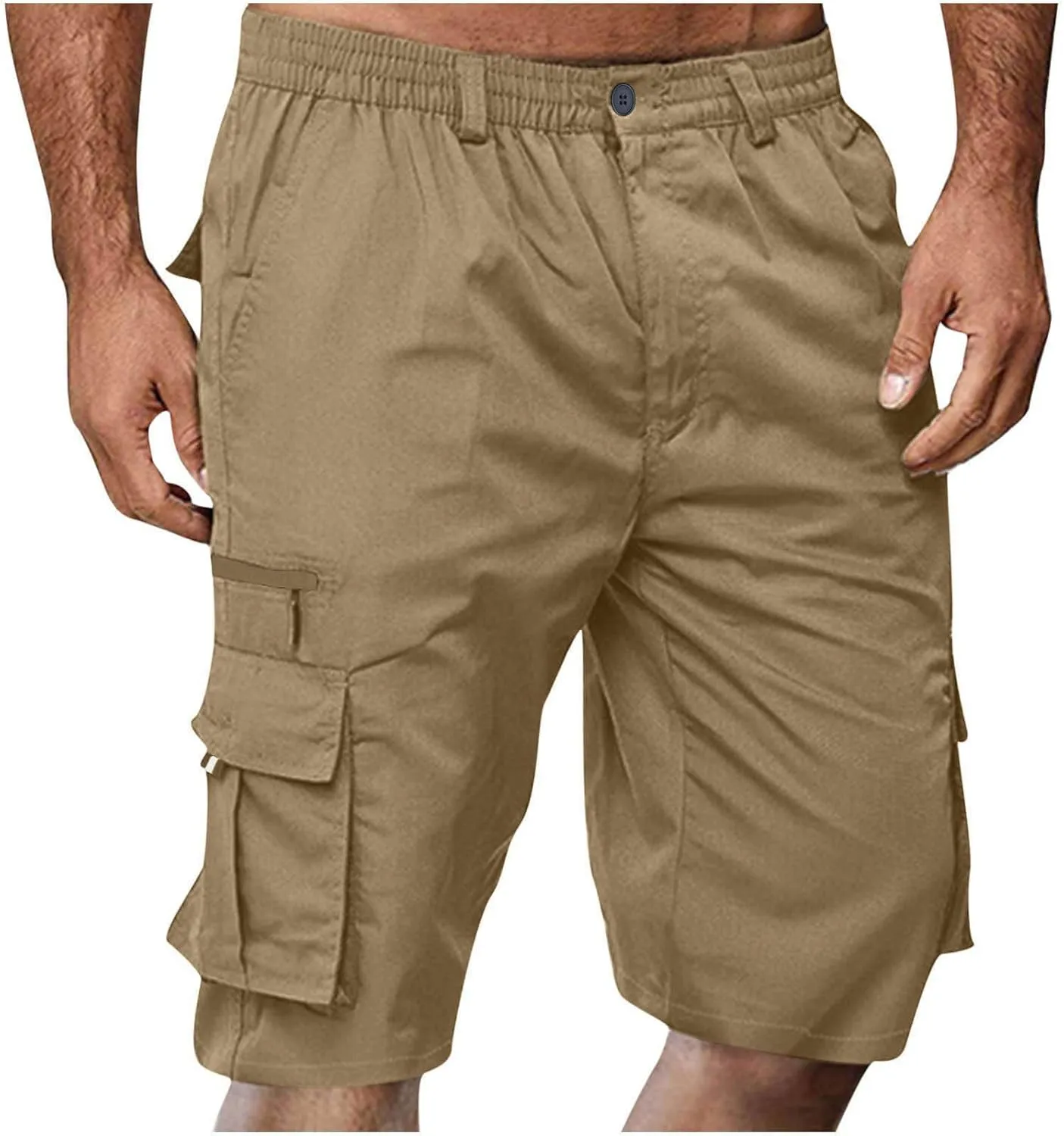 Cargo Shorts for Men Elastic Waist Summer Casual Bermuda Shorts Stretchy Button Fly Work Shorts with Multi Pockets