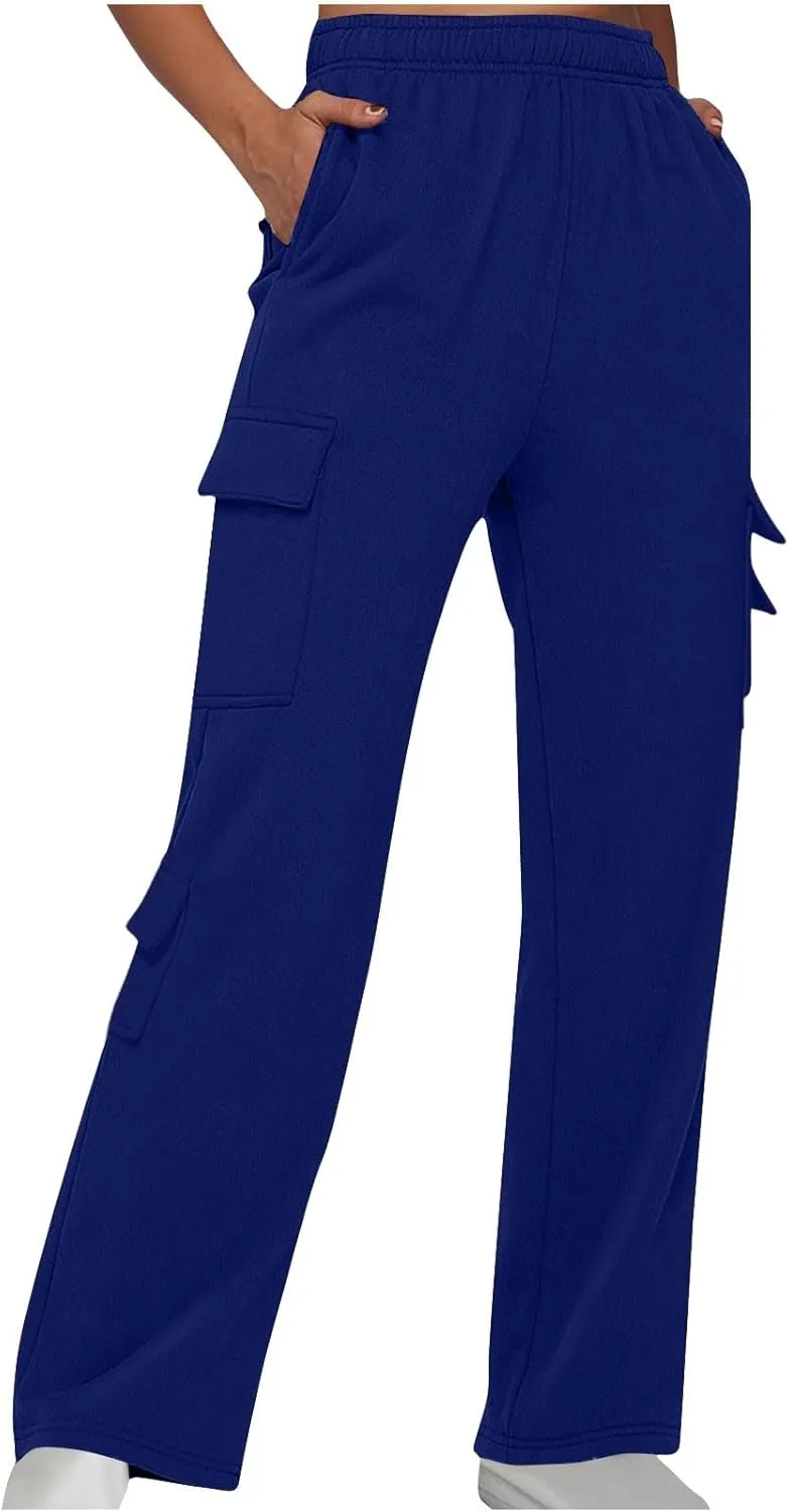 Cargo Sweatpants for Women Wide Leg Straight Womens Sweatpants with Pockets Highwaisted Elastic Stretchy Hiking Pants