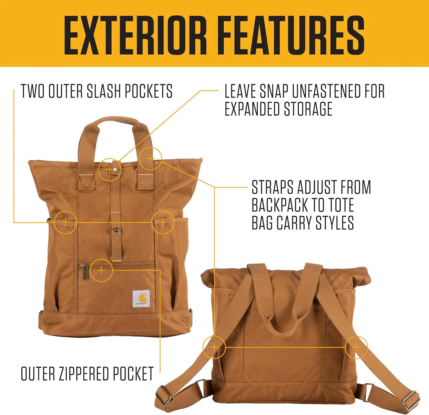 Carhartt, Durable Bag with Adjustable Straps and Laptop Sleeve, Convertible Backpack Tote Brown, One Size