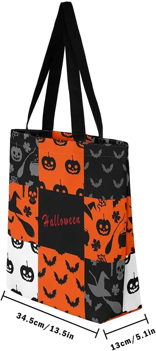 Cartoon Ghost Canvas Tote Bag for Women,Halloween Pumpkin Decorations Gothic Large Capacity Gym Bag