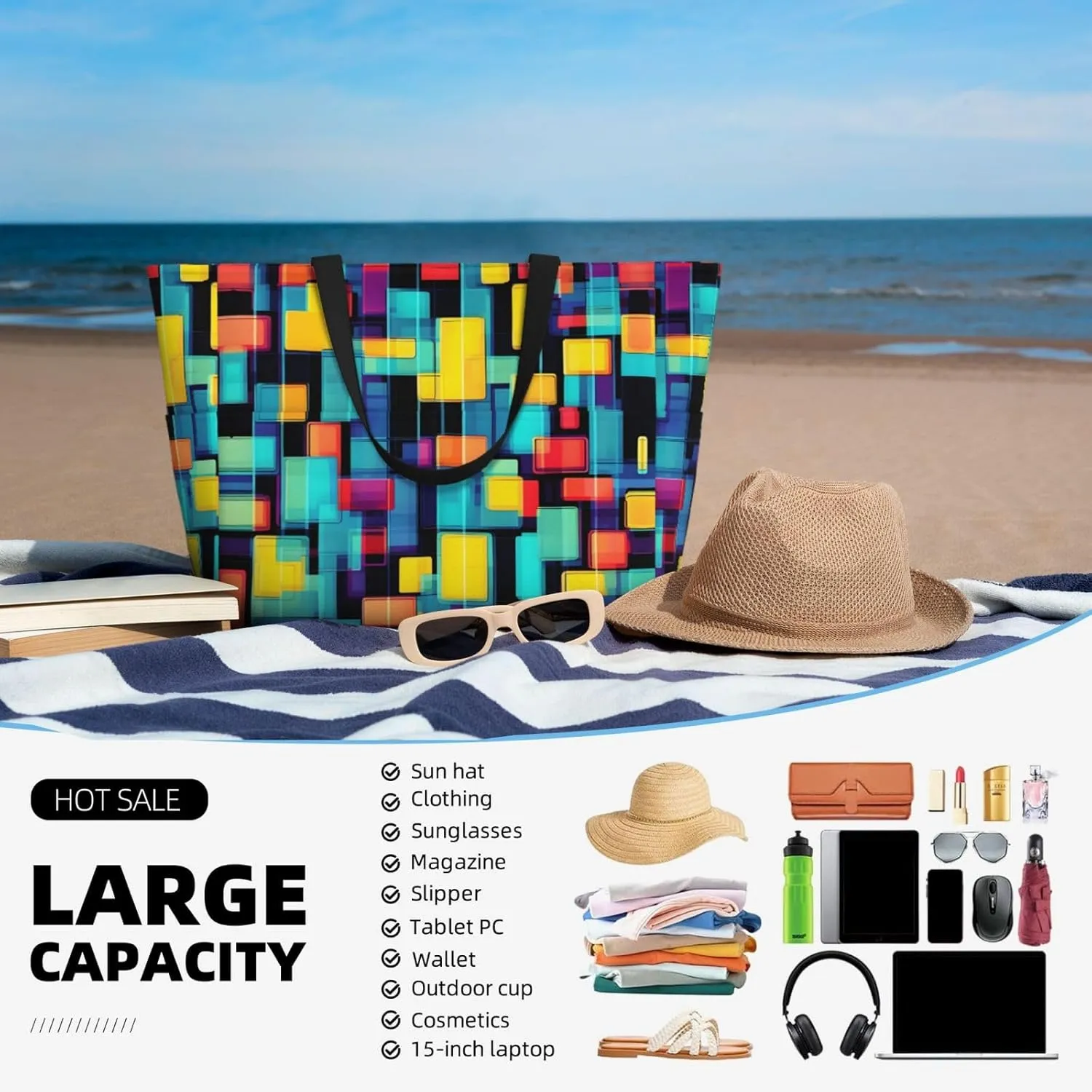 Cat And Butterfly Spacious Large Capacity Beach Travel Bag - Foldable Beach Bag Tote Bag With Zipper