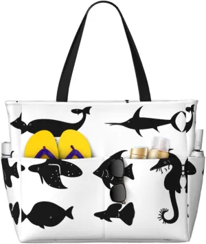 Cat And Butterfly Spacious Large Capacity Beach Travel Bag - Foldable Beach Bag Tote Bag With Zipper