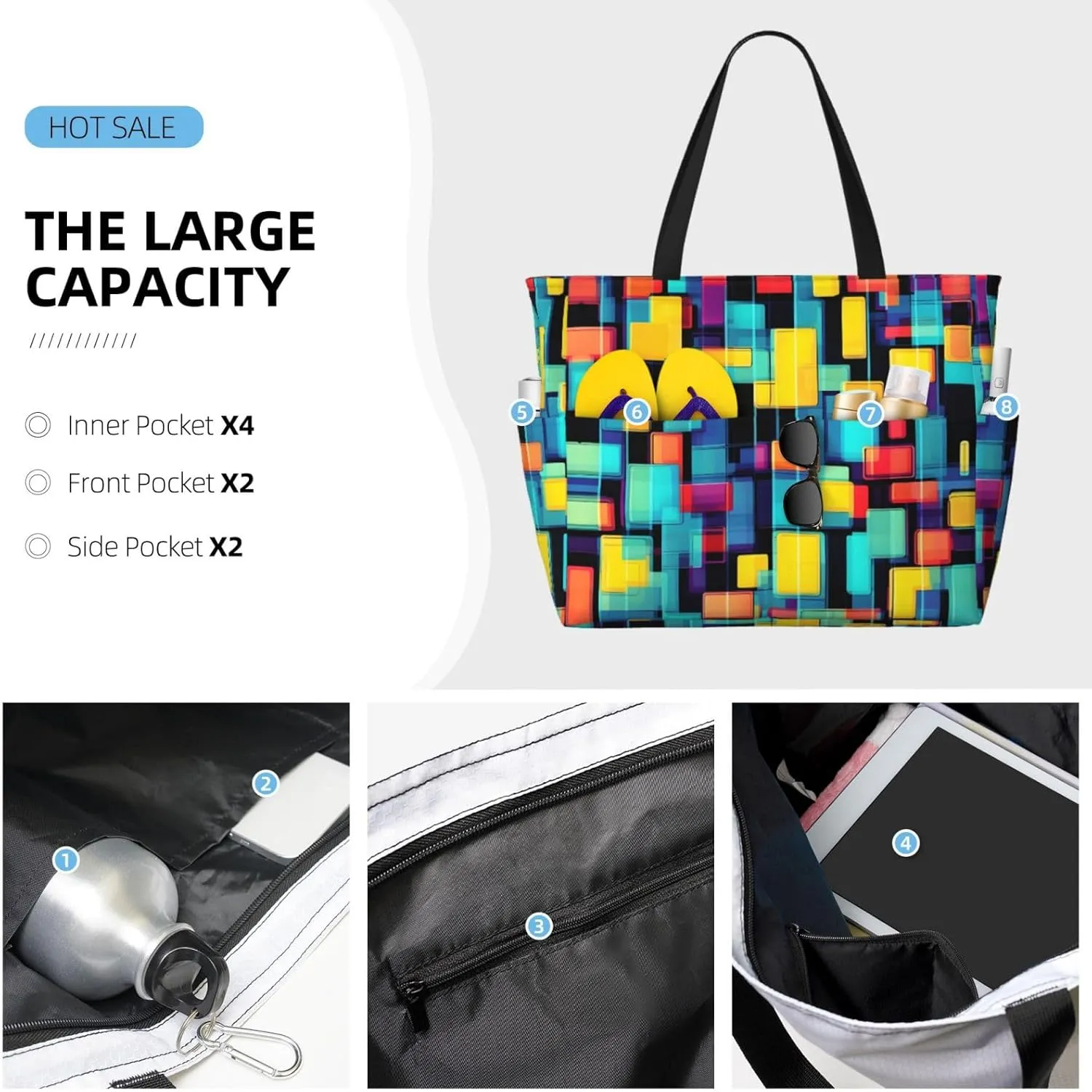 Cat And Butterfly Spacious Large Capacity Beach Travel Bag - Foldable Beach Bag Tote Bag With Zipper