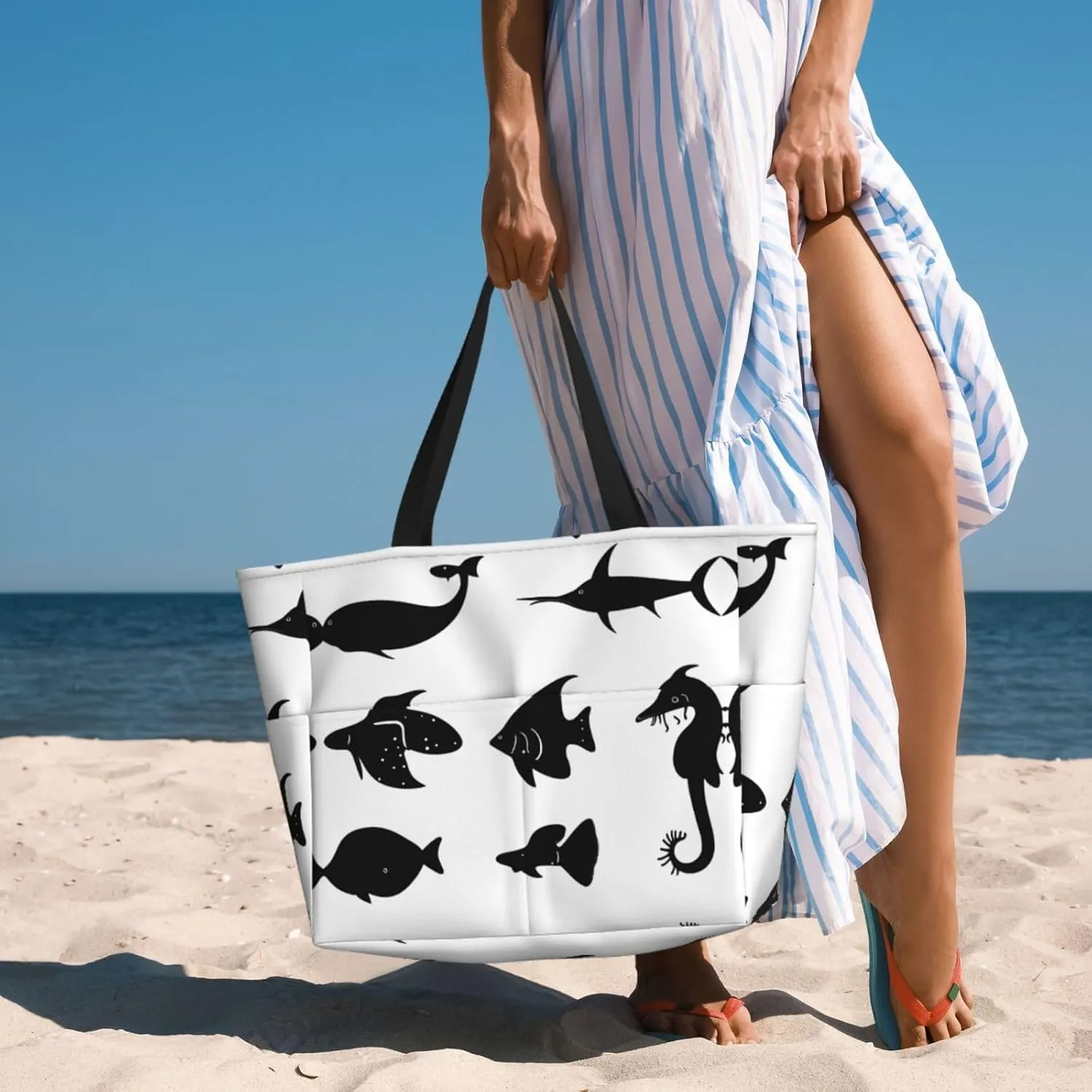 Cat And Butterfly Spacious Large Capacity Beach Travel Bag - Foldable Beach Bag Tote Bag With Zipper
