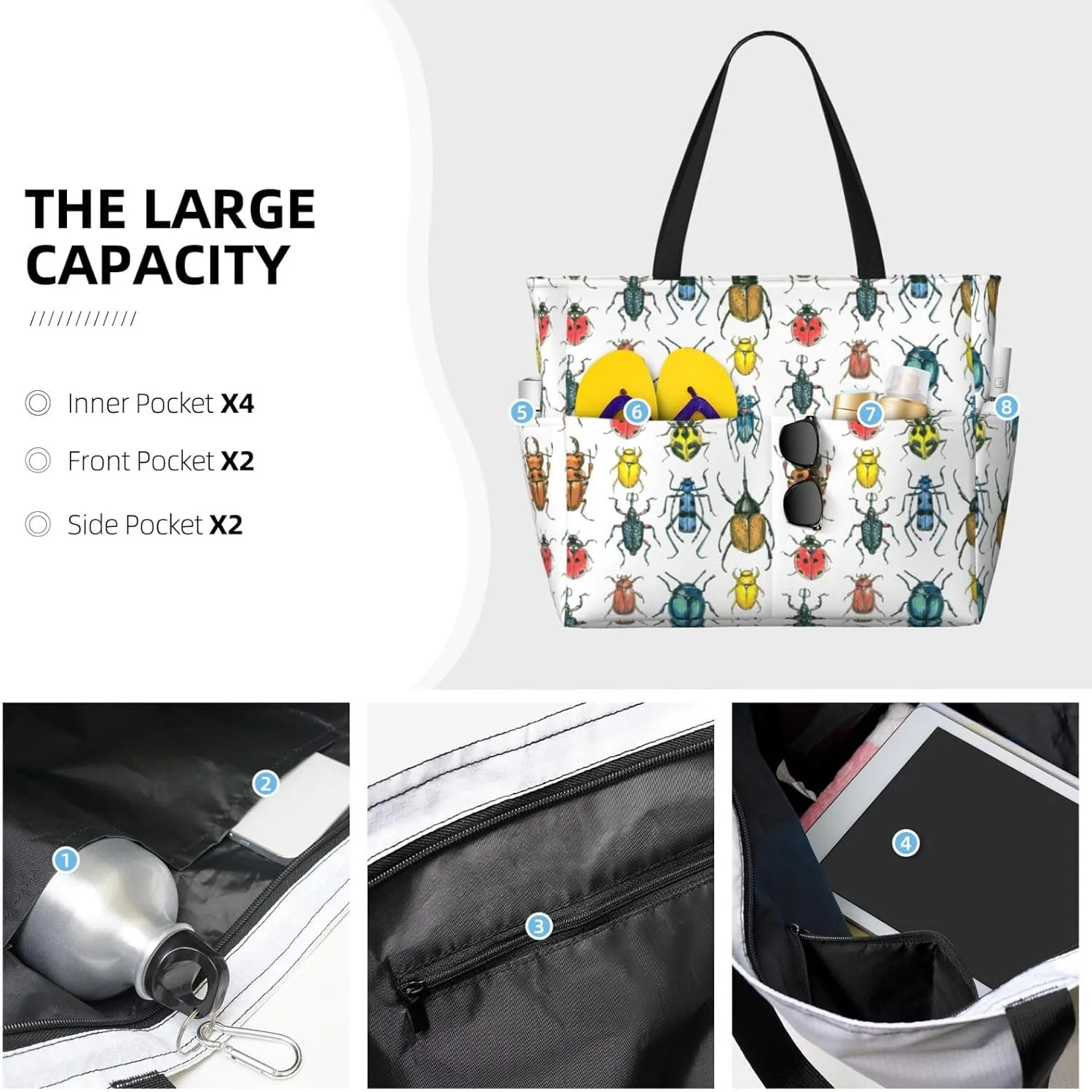 Cat Dad Beach Bag Women Tote Bag Pool Bag With Zipper For Gym Grocery Travel With Wet Pocket