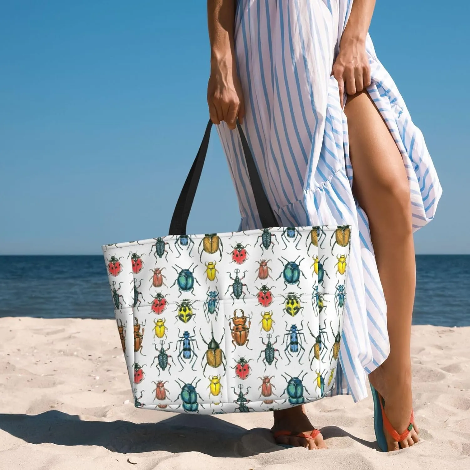 Cat Dad Beach Bag Women Tote Bag Pool Bag With Zipper For Gym Grocery Travel With Wet Pocket