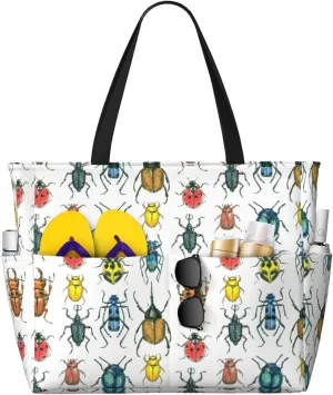 Cat Dad Beach Bag Women Tote Bag Pool Bag With Zipper For Gym Grocery Travel With Wet Pocket