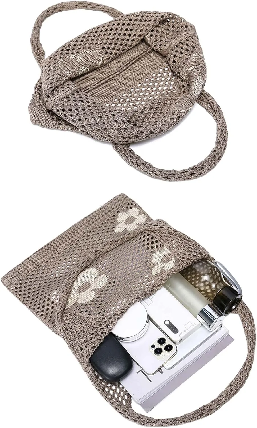 CATMICOO Crochet Beach Bag Tote: Small Knit Bag Summer Shoulder Bag for Vacation