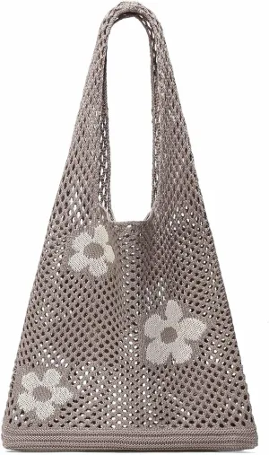 CATMICOO Crochet Beach Bag Tote: Small Knit Bag Summer Shoulder Bag for Vacation