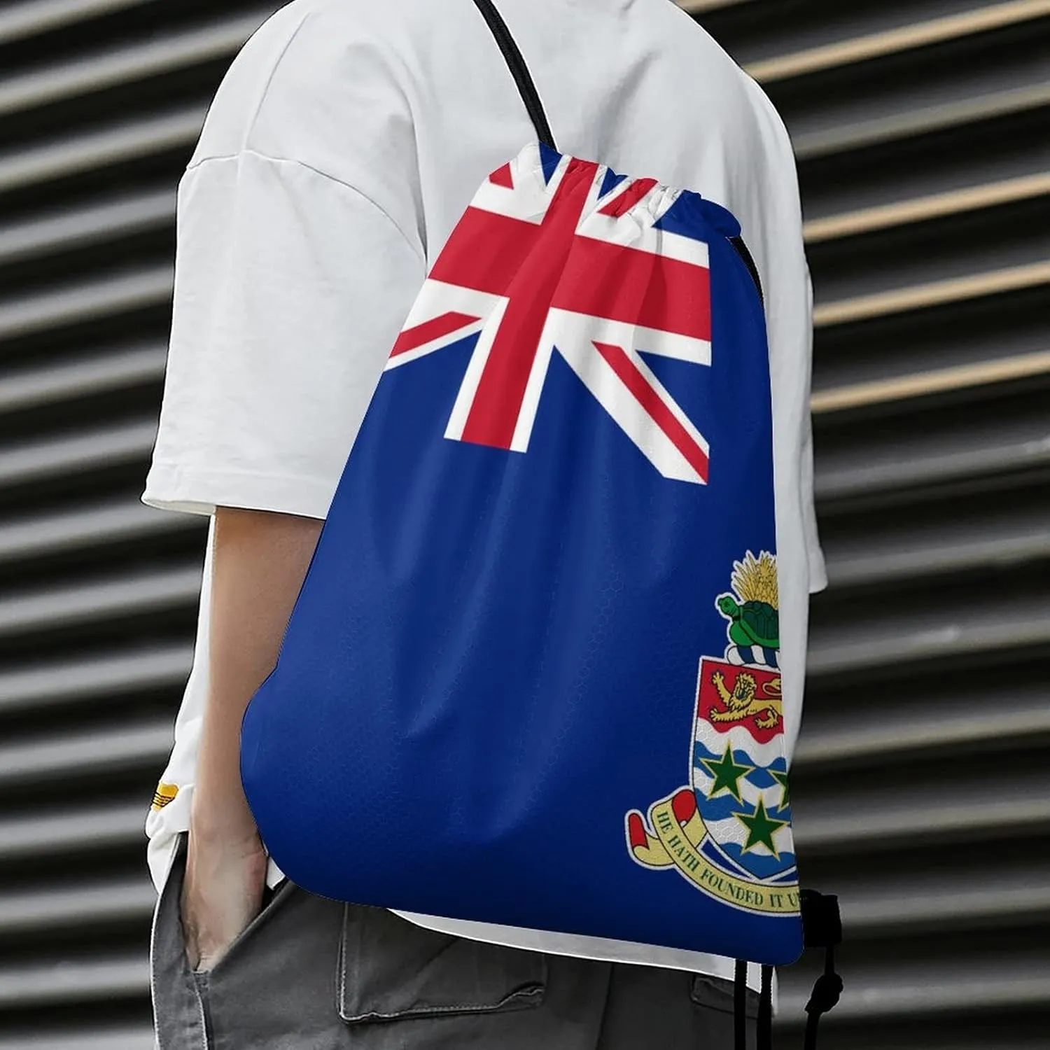 Cayman Islands Flag Drawstring Backpack Sports Gym Sackpack Water Resistant String Bag for Women Men