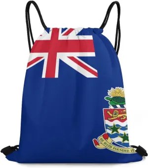 Cayman Islands Flag Drawstring Backpack Sports Gym Sackpack Water Resistant String Bag for Women Men