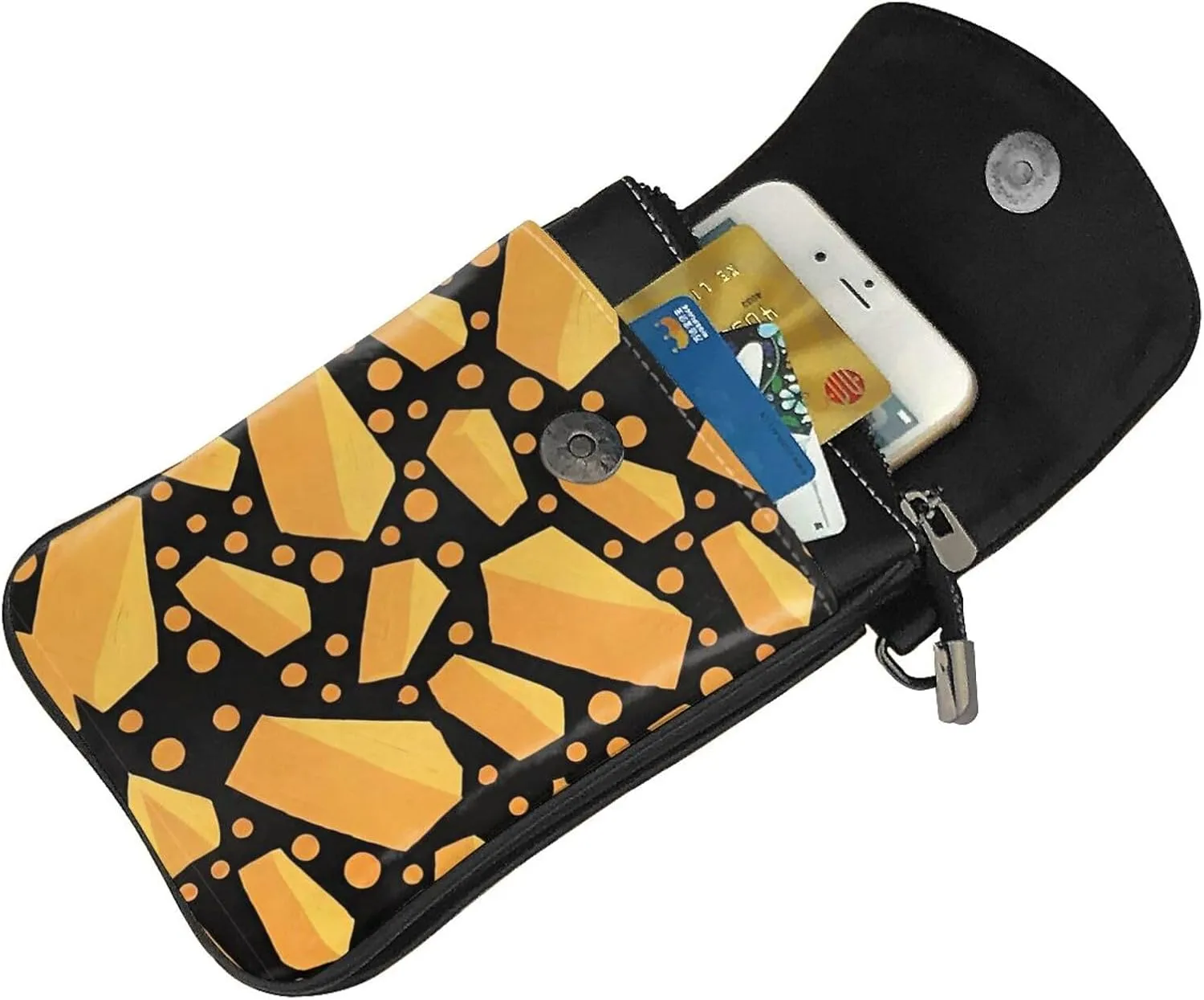 Cell Phone Golf Multipurpose Cheese Holes Black Pattern Holder - for 6 Inch Cell Phones with Detachable Shoulder Strap, Totebag Wristlet Convertible Cross Body Bag