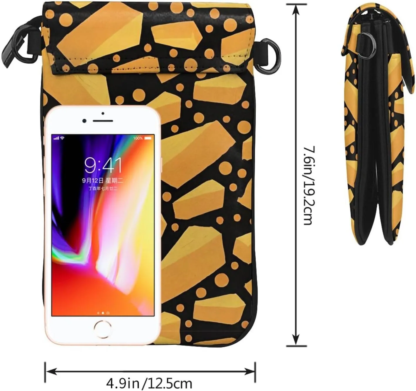 Cell Phone Golf Multipurpose Cheese Holes Black Pattern Holder - for 6 Inch Cell Phones with Detachable Shoulder Strap, Totebag Wristlet Convertible Cross Body Bag