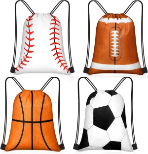 Censen 24 Pcs Drawstring Bags Set Bulk 12 x 10 Inch Waterproof Beach Pack for Soccer Baseball Basketball Football Gift Party (Sport Style)