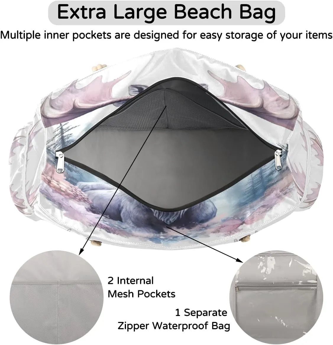 cfpolar Large Beach Bag, Waterproof Sandproof Beach Tote Bag with Zipper