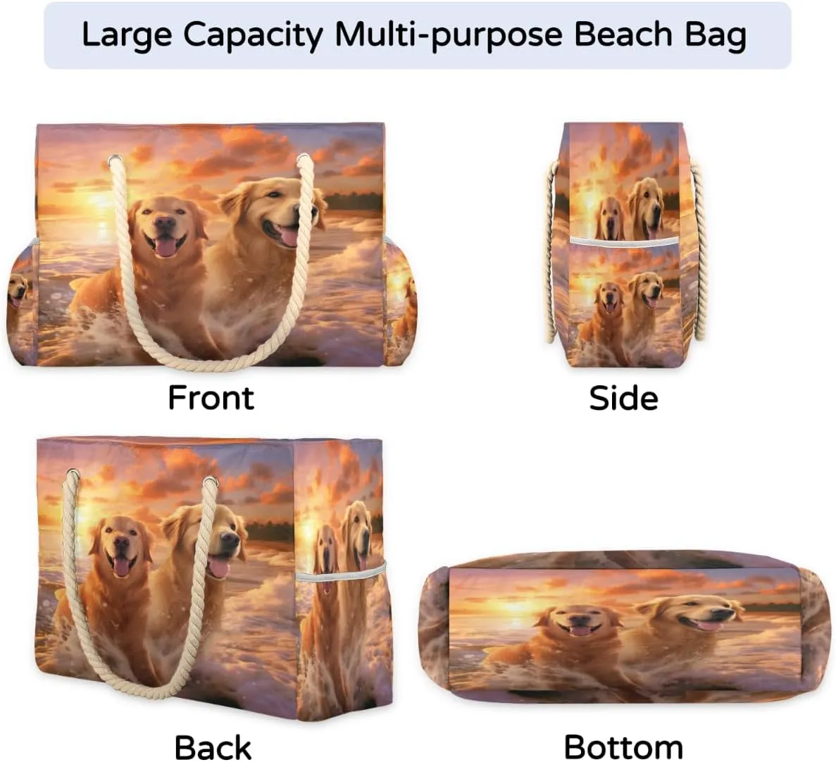 cfpolar Large Beach Bag, Waterproof Sandproof Beach Tote Bag with Zipper
