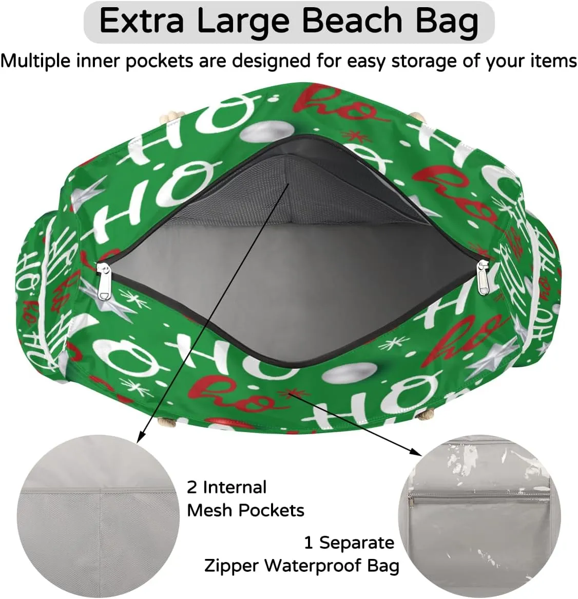 cfpolar Large Beach Bag, Waterproof Sandproof Beach Tote Bag with Zipper