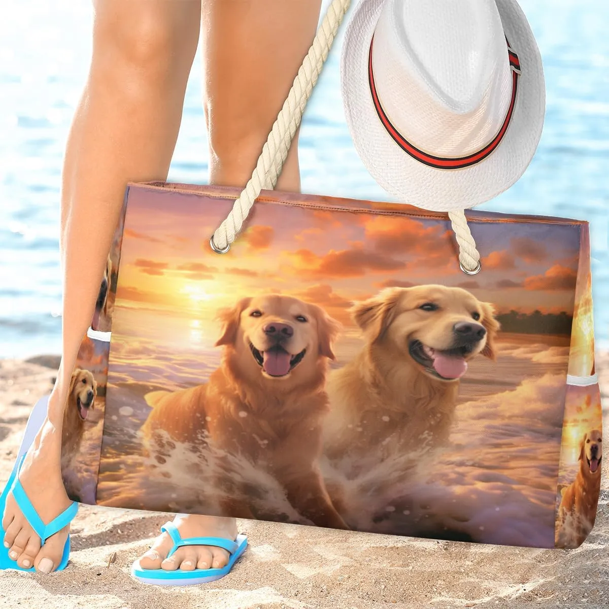 cfpolar Large Beach Bag, Waterproof Sandproof Beach Tote Bag with Zipper