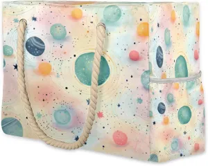 cfpolar Universe Meteorite Stars Large Beach Bag, Waterproof Sandproof Beach Tote Bag with Zipper, Pool Bag for Women, Shoulder Bag for Gym Beach Travel Family Vacation Essentials