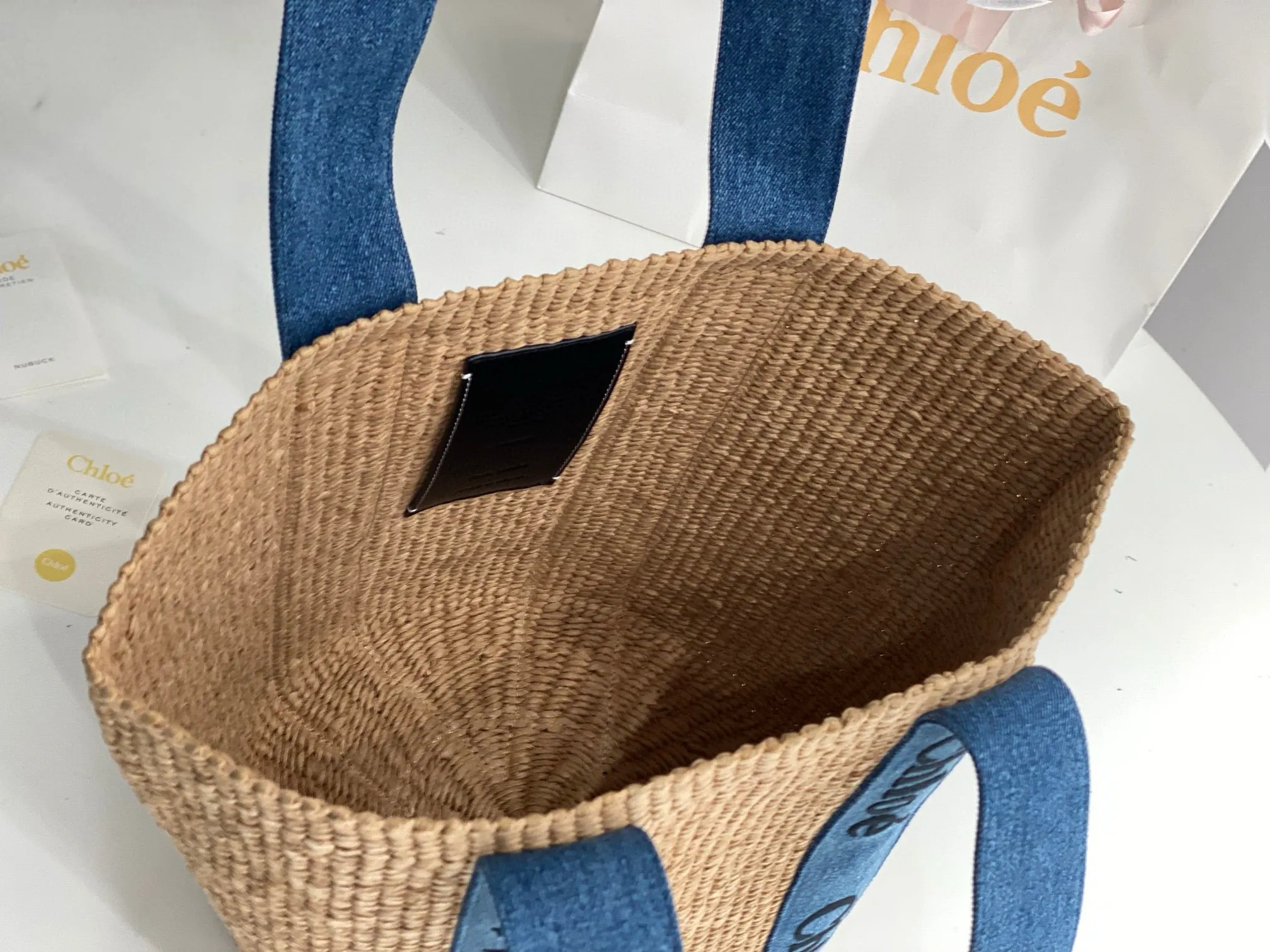Ch!0é Woody Denim Raffia Tote