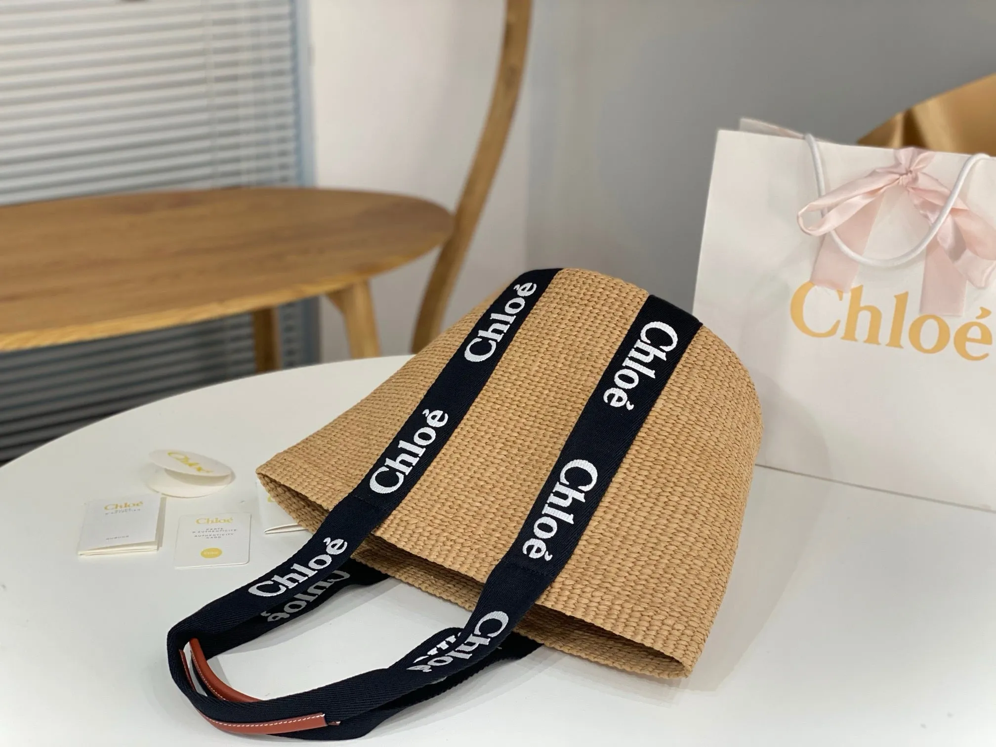 Ch!0é Woody Denim Raffia Tote