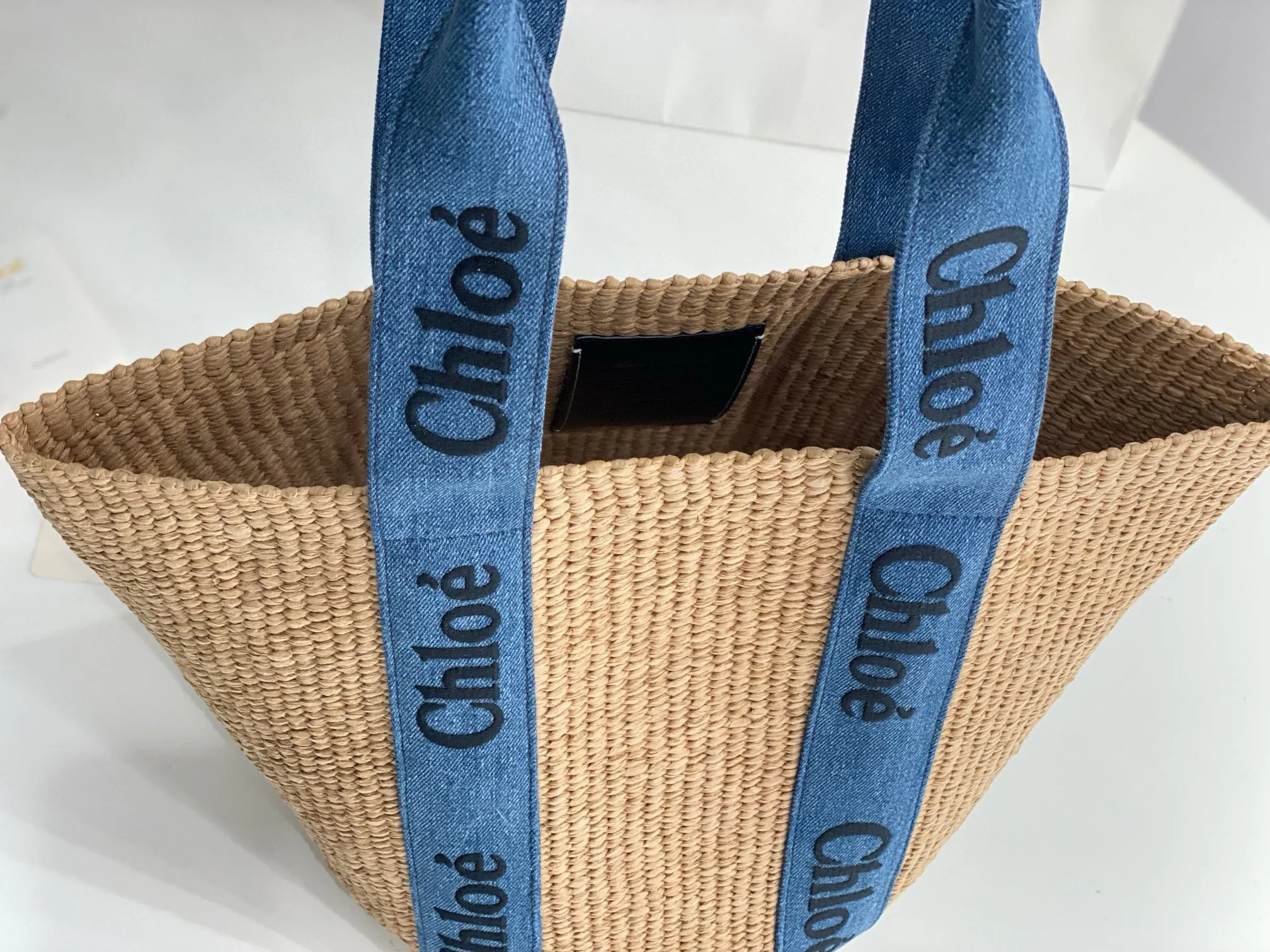 Ch!0é Woody Denim Raffia Tote
