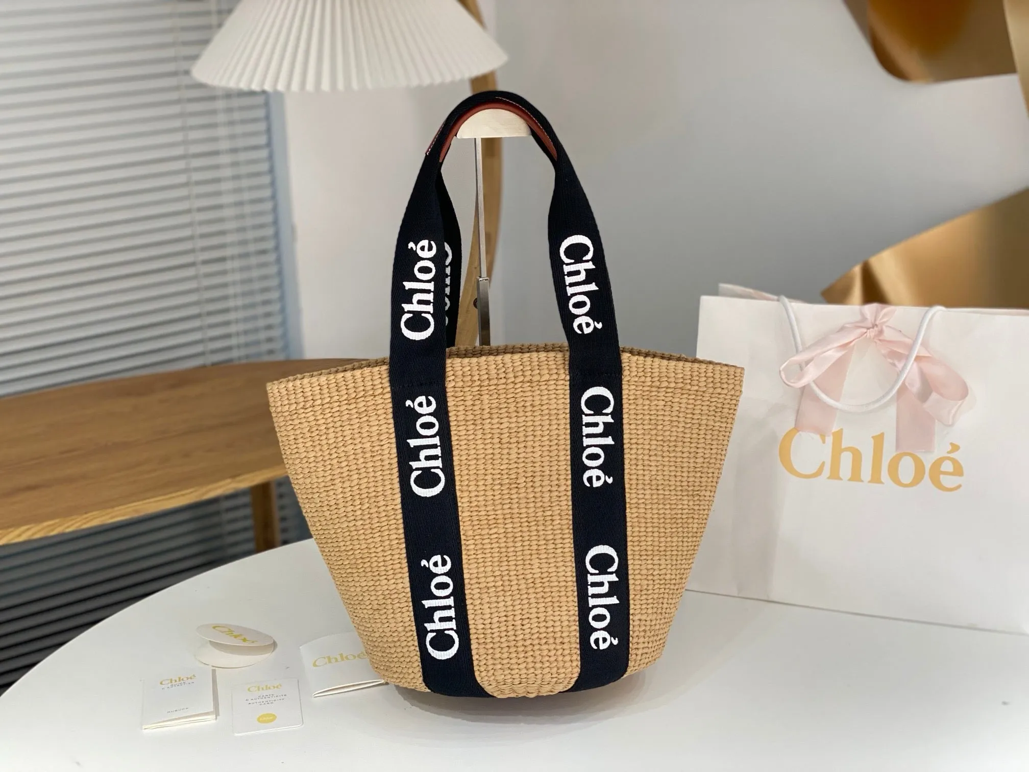 Ch!0é Woody Denim Raffia Tote