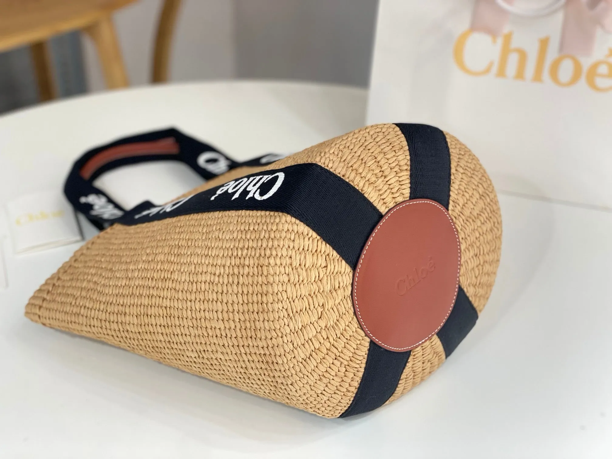 Ch!0é Woody Denim Raffia Tote