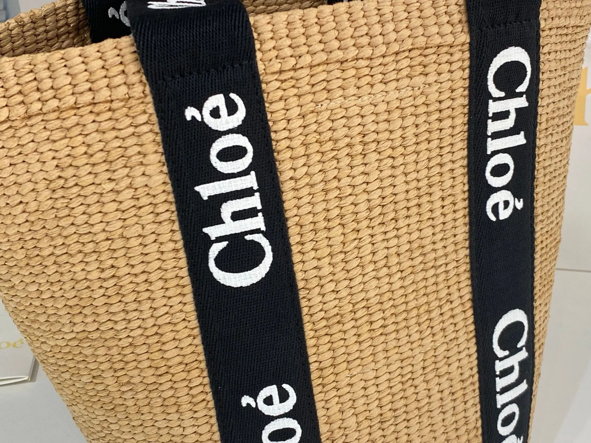 Ch!0é Woody Denim Raffia Tote