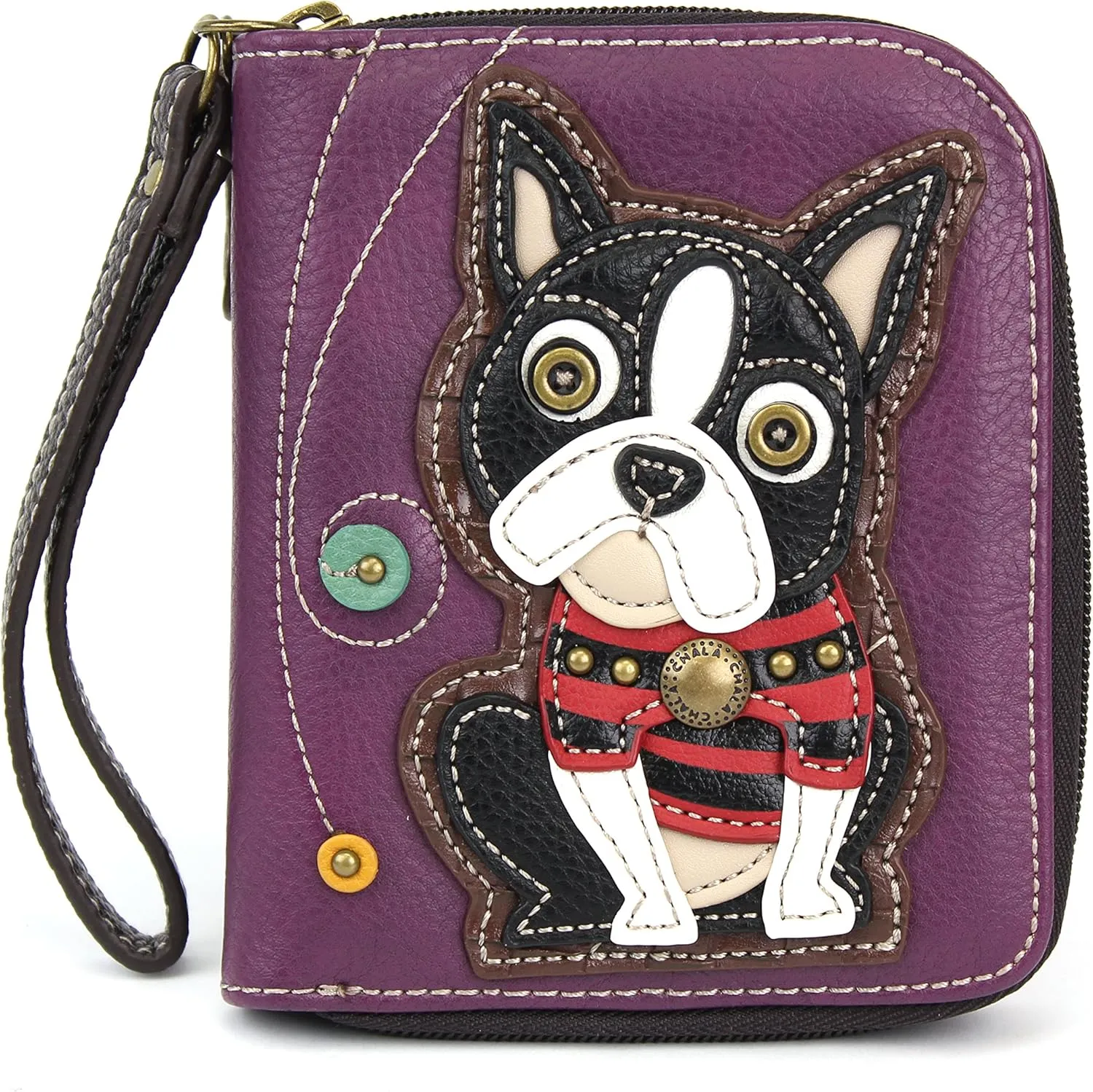 Chala Boston Terrier Zip-Around Wristlet Wallet - Dog Mom Gift