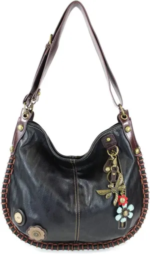 CHALA Hobo Crossbody Large Tote Bag DRAGONFLY Vegan leather Convertible Black