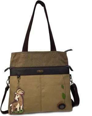 Chala Large Canvas Cloth Tote Bag with Leather Playful Animal Characters