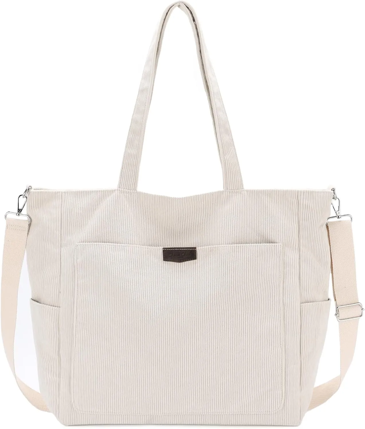 Chase Chic Corduroy Tote Bag for Women, Large Lightweight Shoulder Work Tote Crossbody Handbag for Girls