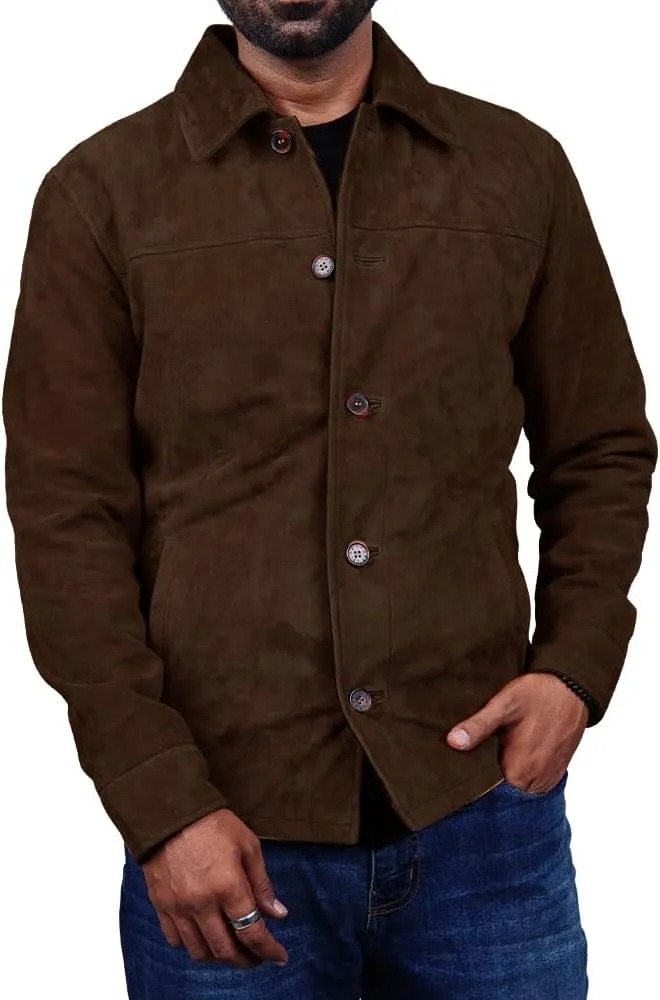 Cheemaz Men's Premium Long Sleeve Suede Button Down Lightweight Casual Shirts - Shirt Collar Suede Leather for Mens
