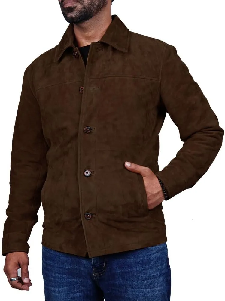 Cheemaz Men's Premium Long Sleeve Suede Button Down Lightweight Casual Shirts - Shirt Collar Suede Leather for Mens