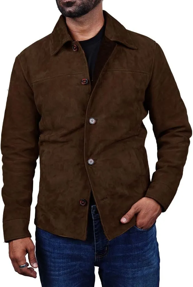 Cheemaz Men's Premium Long Sleeve Suede Button Down Lightweight Casual Shirts - Shirt Collar Suede Leather for Mens