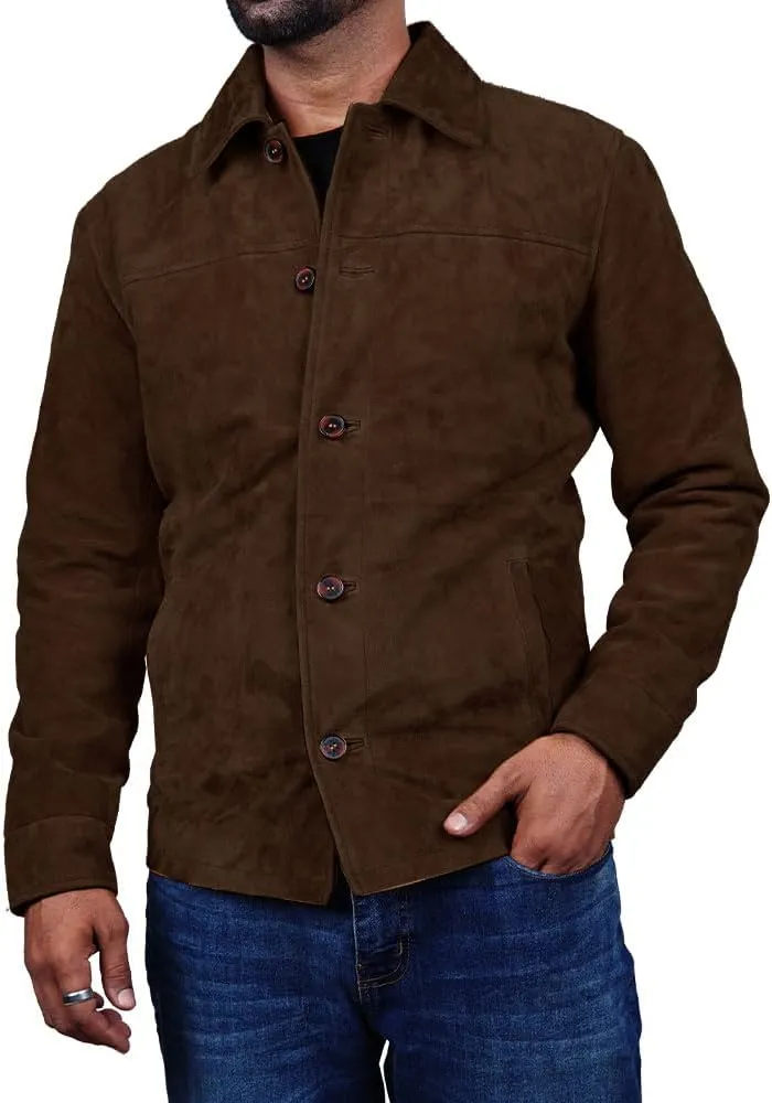 Cheemaz Men's Premium Long Sleeve Suede Button Down Lightweight Casual Shirts - Shirt Collar Suede Leather for Mens