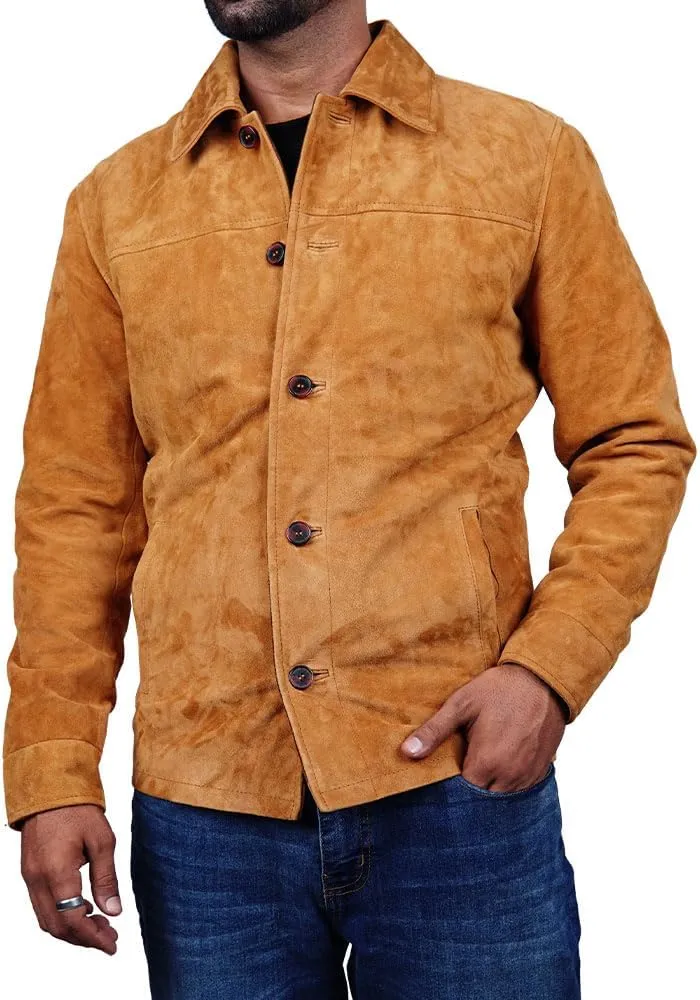 Cheemaz Men's Premium Long Sleeve Suede Button Down Lightweight Casual Shirts - Shirt Collar Suede Leather for Mens