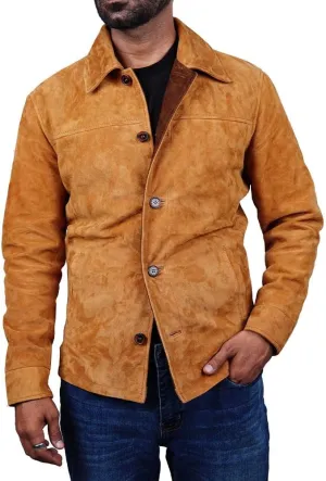 Cheemaz Men's Premium Long Sleeve Suede Button Down Lightweight Casual Shirts - Shirt Collar Suede Leather for Mens